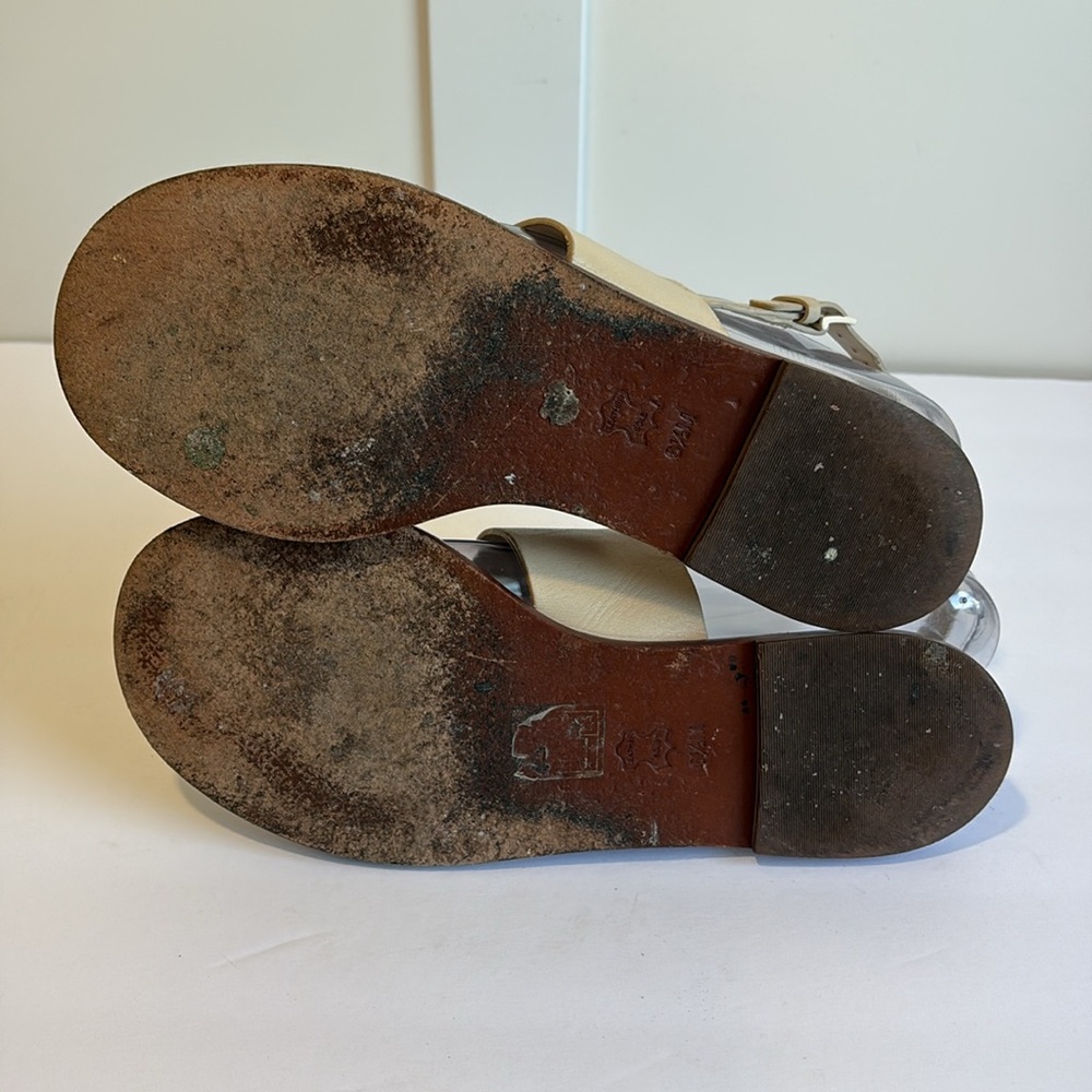 Tory Burch Cream Leather Double-Strap Logo Flat Sandals - Picture 7 of 10
